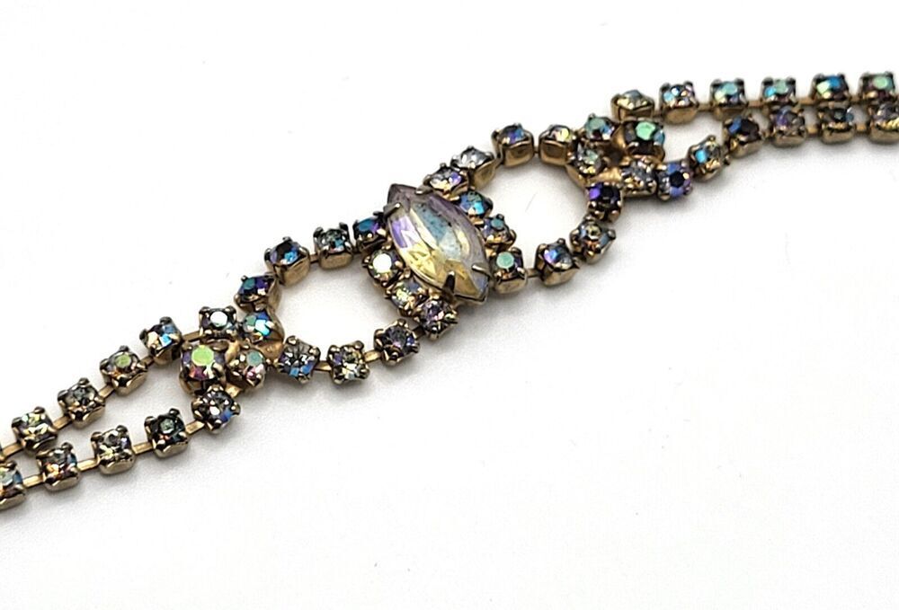 Antique Aurora Borealis Crystal Tennis Bracelet 7.5in
